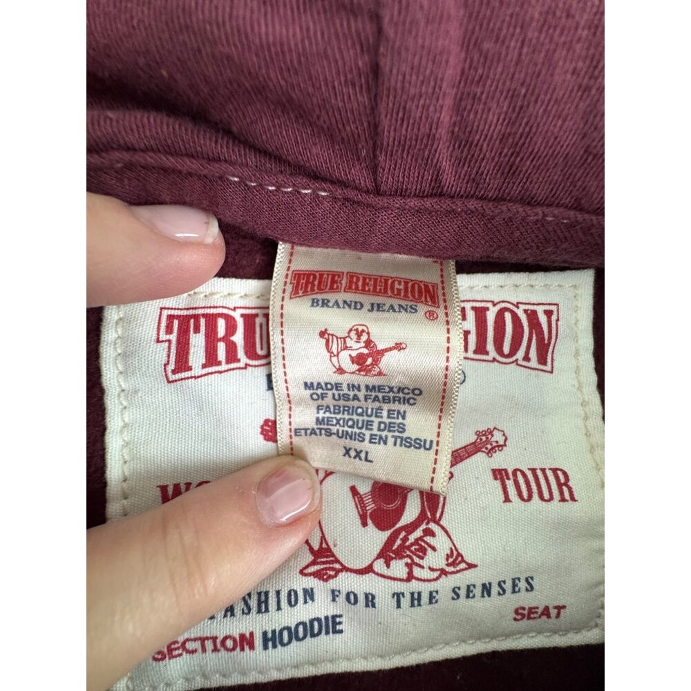 True Religion Mens XXL Maroon Hoodie Jacket Flatlock Zip LA 1956 Captain Graphic - Picture 6 of 15